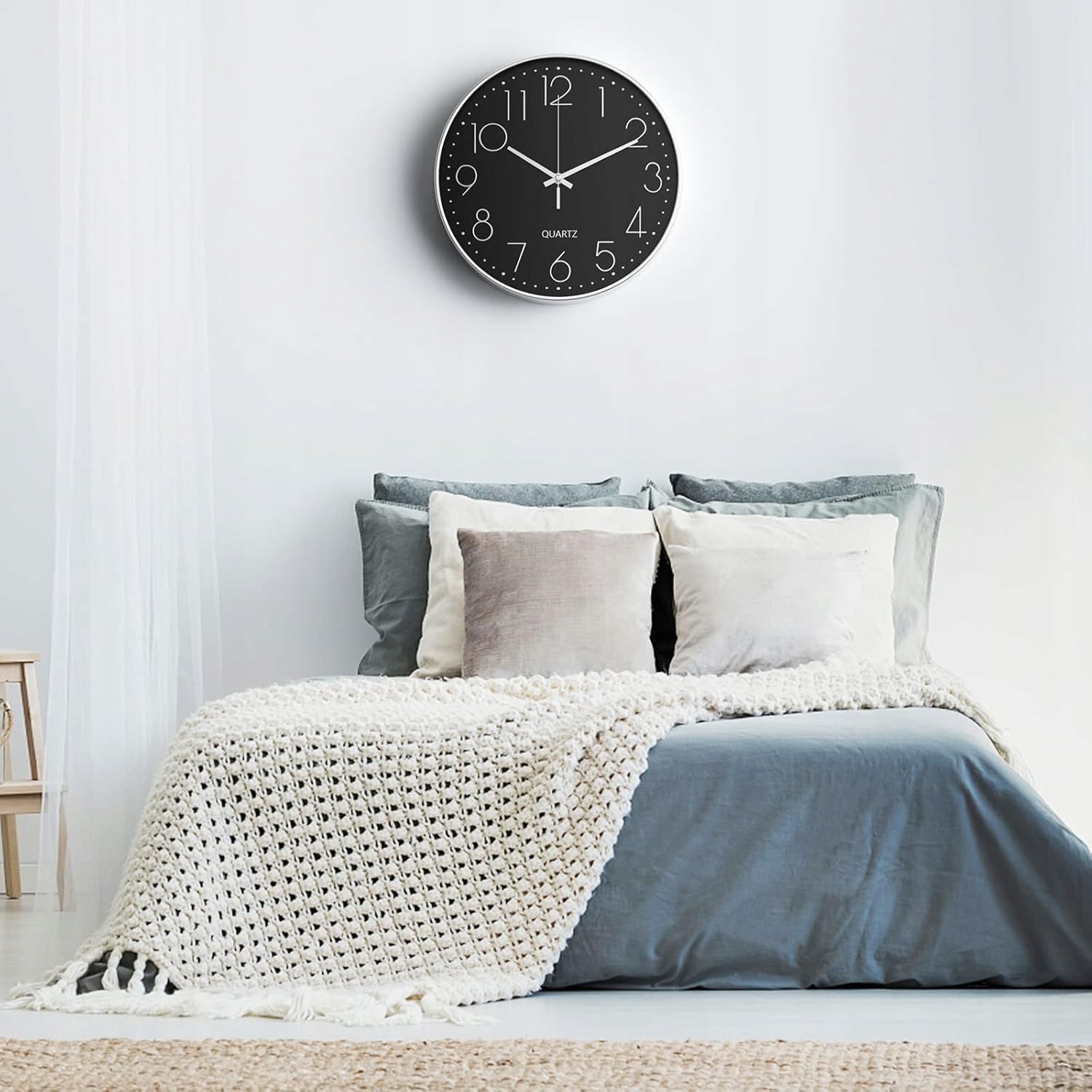 Zegar Ścienny 30cm Uootach Cichy Mechanizm Czarny Srebrny Nowoczesny