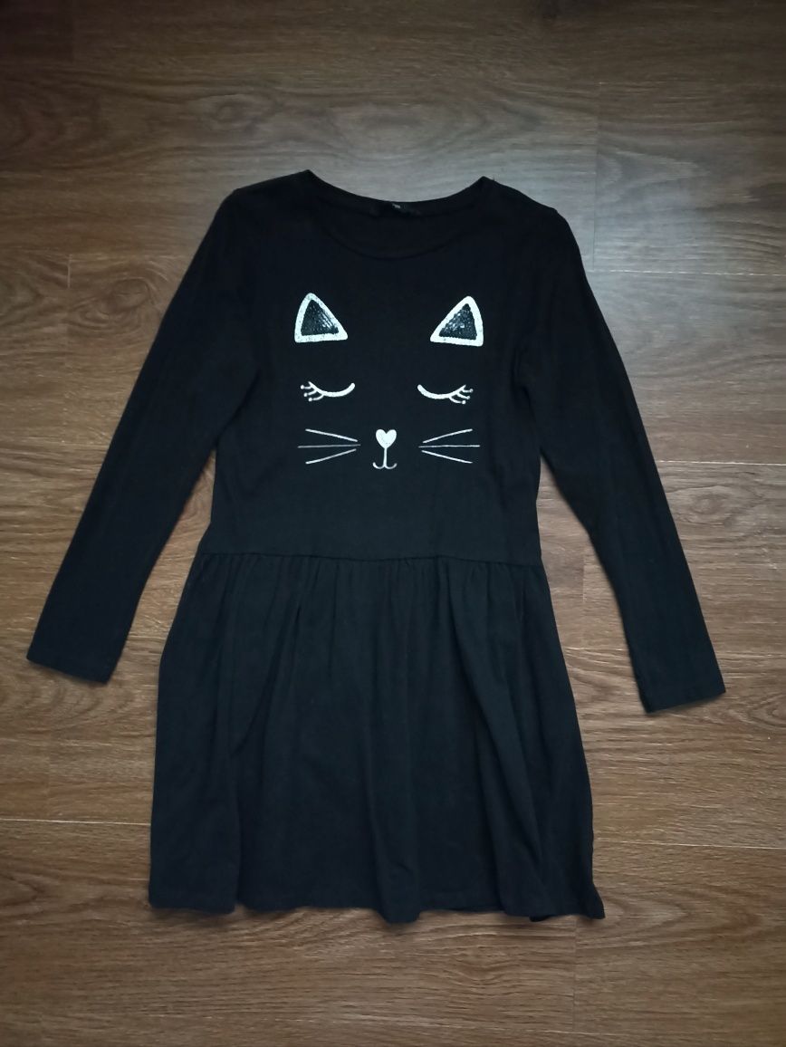 Трикотажное черное платье с котом George