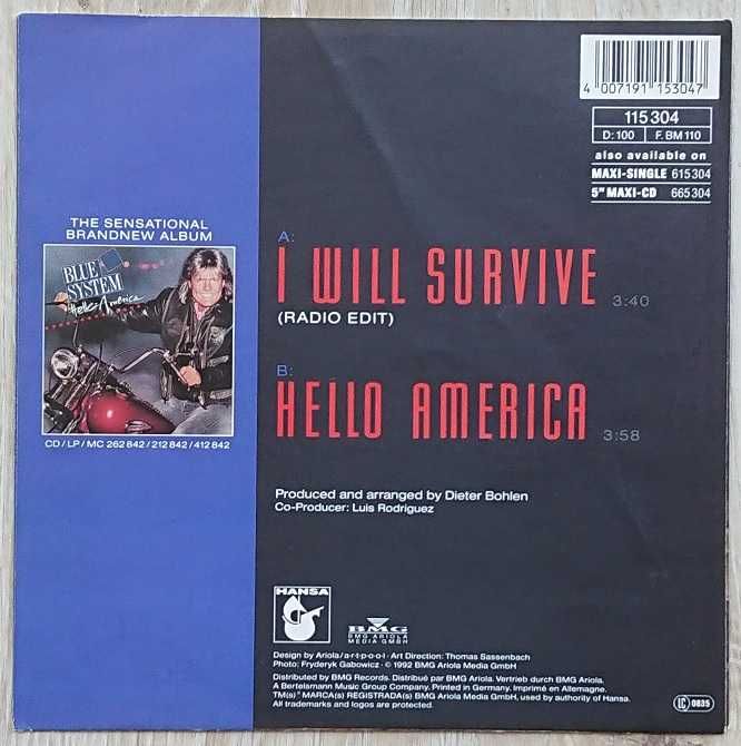 BLUE SYSTEM - d e j a  v u, I Will Survive - Single '91 -'92, Germany