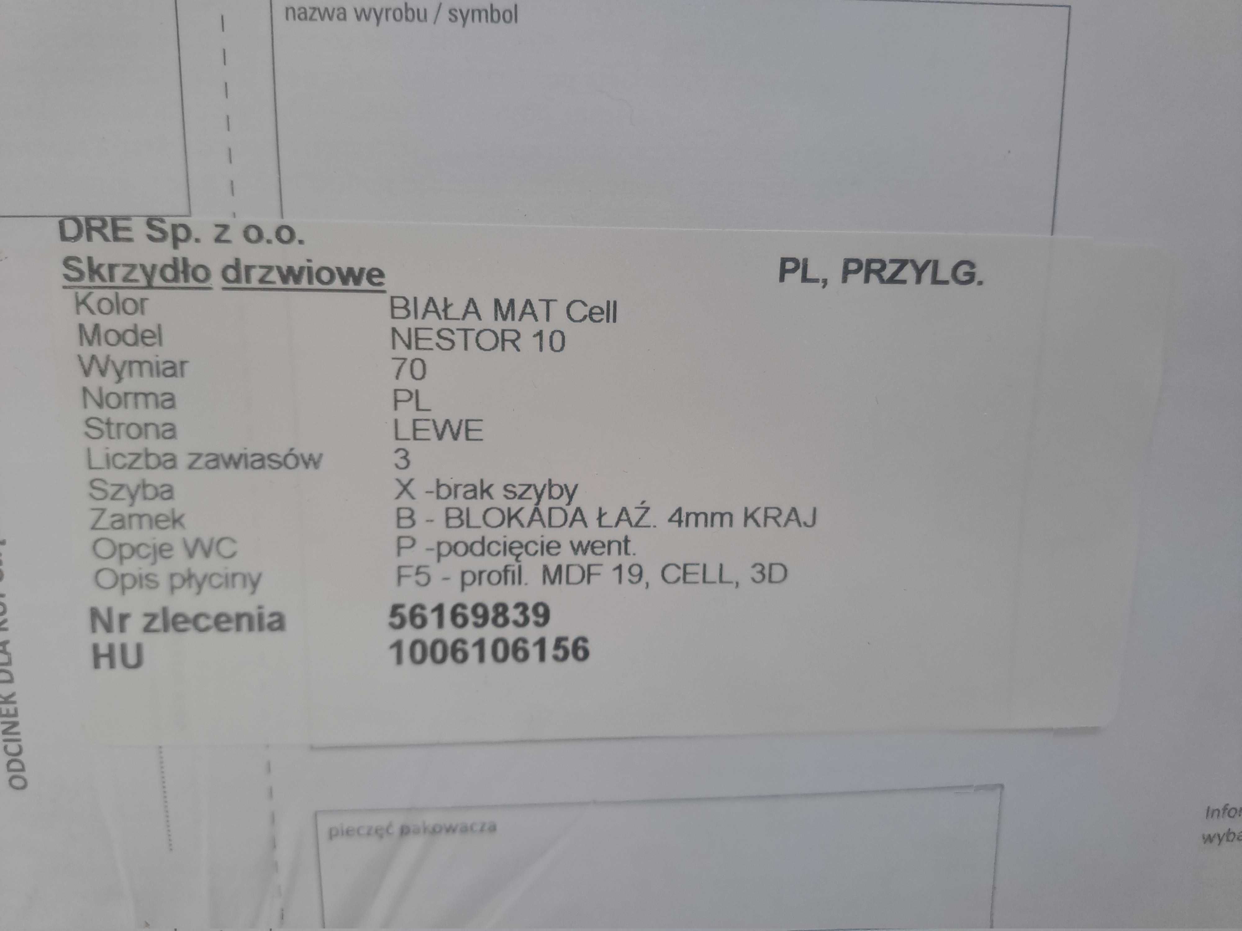 Drzwi łazienkowe + Ościeżnica DRE NESTOR 10 LEWE rozmiar 70 - Nowe