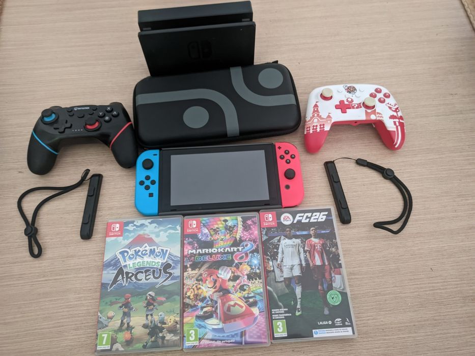 Pack Nintendo Switch +3 Jogos (FIFA 26,Pokemon Arceus e Mário Kart 8)