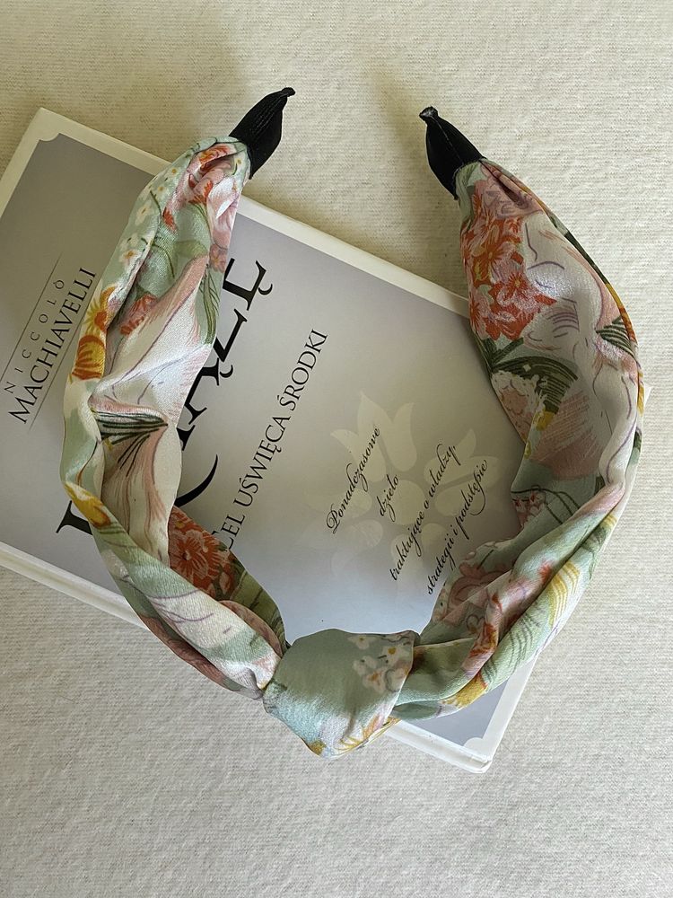 Opaska do włosów Floral Art/Boho/satynowa wysoka, Kwiaty/Floral/Green