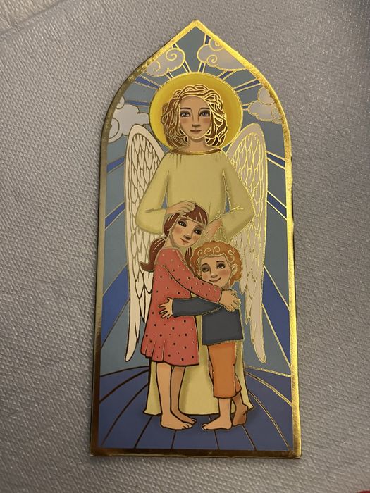 Zakładka tekturowa Anioł Stróż Dzieci ikona złocenia