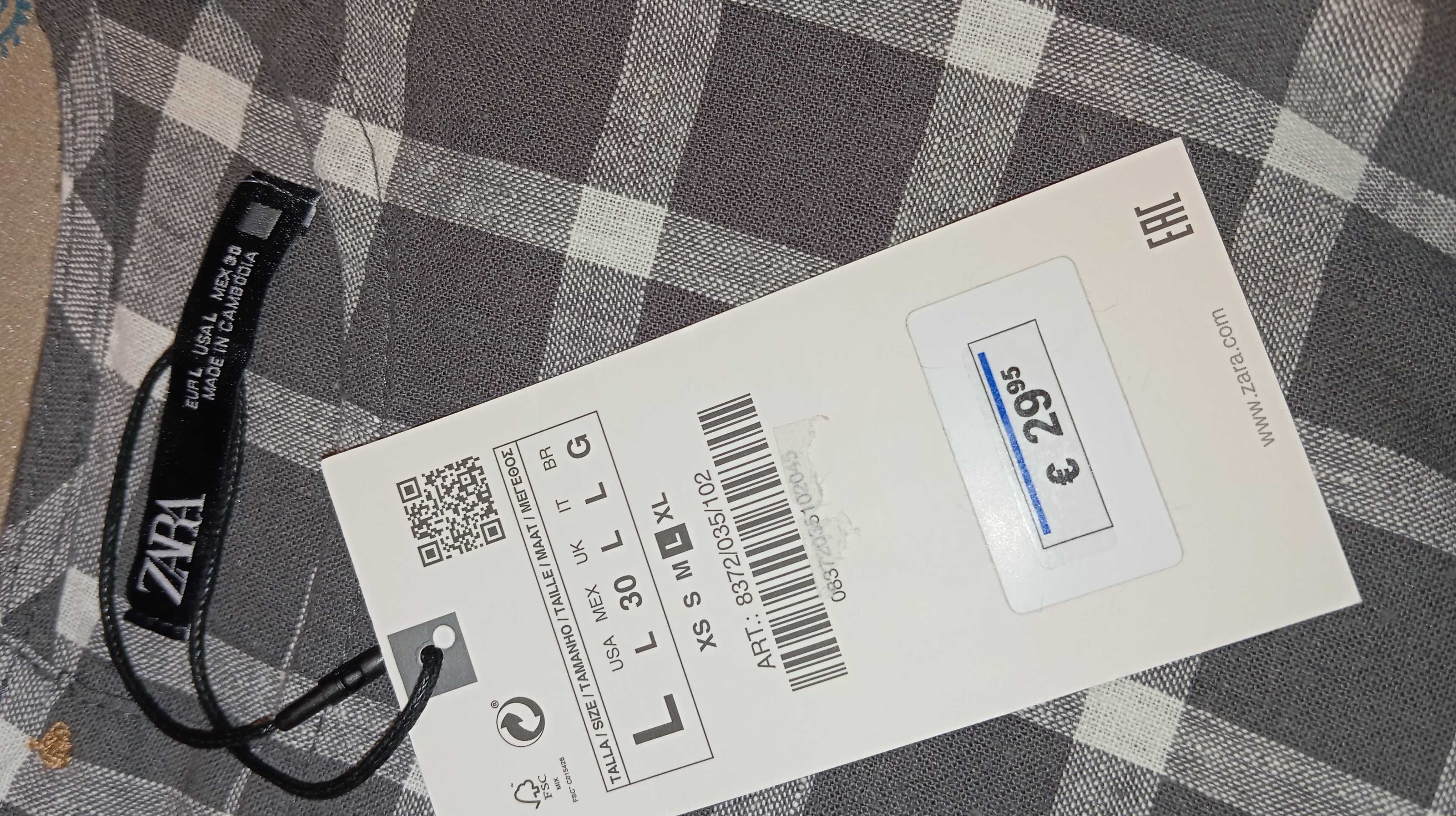 Стильна блуза кімоно ZARA у клітинку, розмір XL, льон