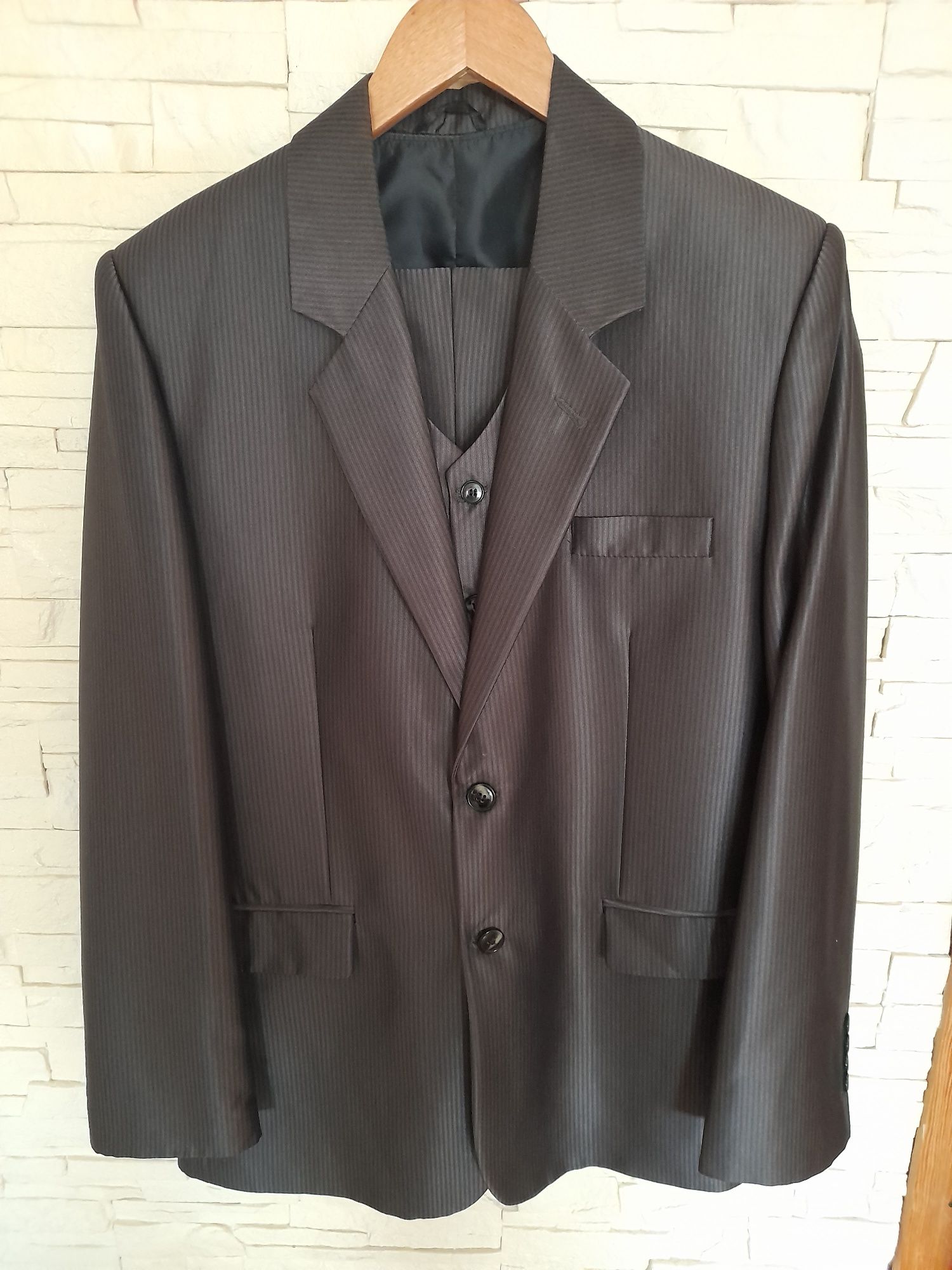 Nowy garnitur Jandar 176 L xl 3w1 marynarka kamizelka spodnie prążki