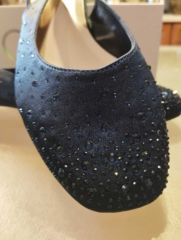 Босоніжки QUIZ Navy Satin Diamante Slingback Pumps р 40