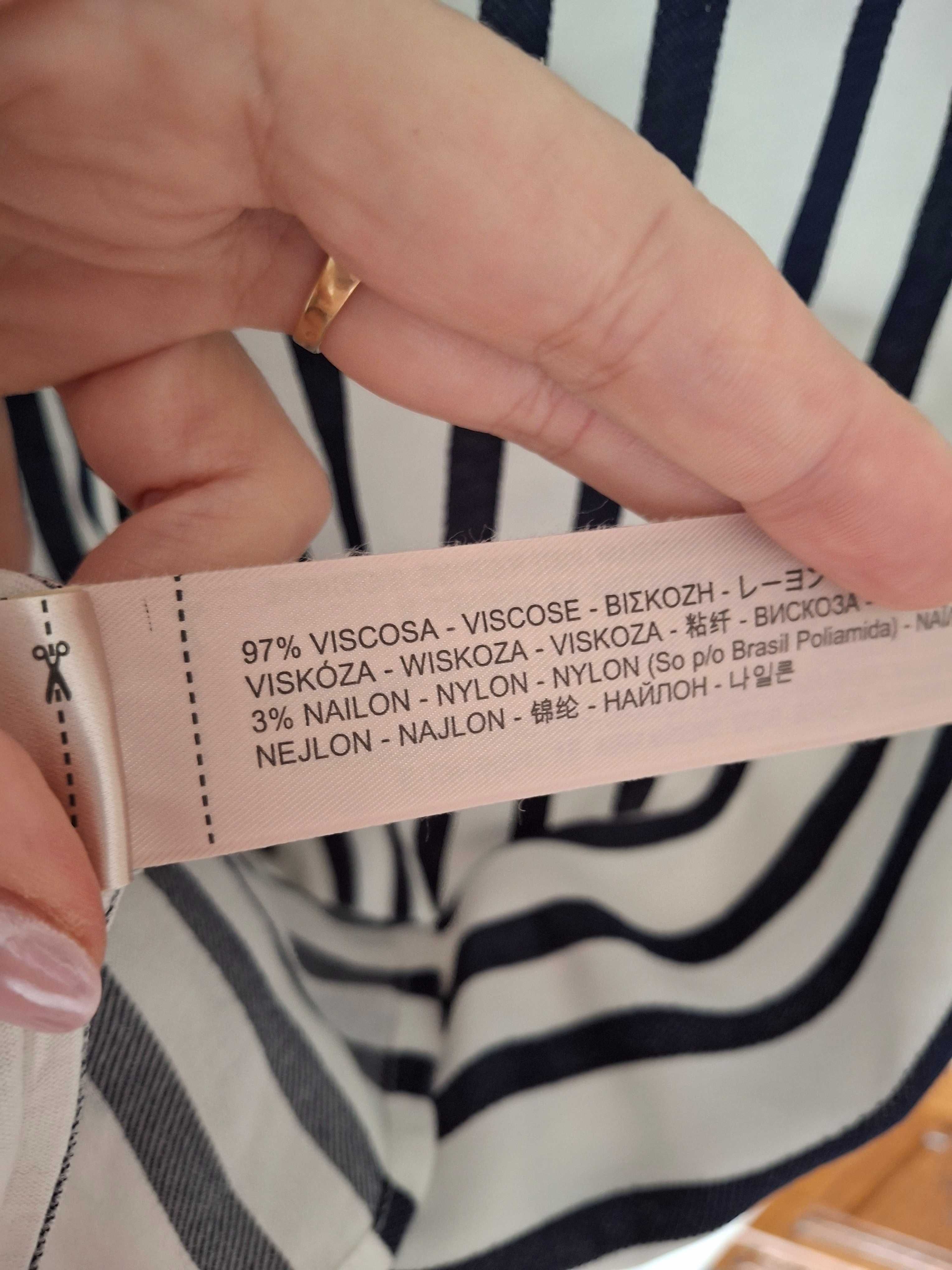 Bluzka bez rekawów w paski granat wiskoza L Massimo Dutti