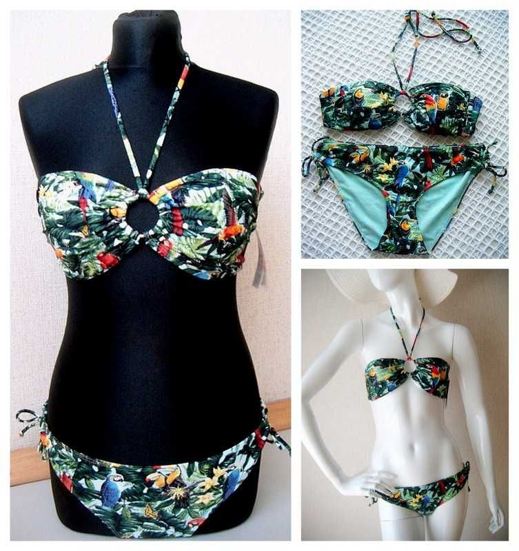 Bikini strój tropical print L 40 80 B 85 B push up paski kostium