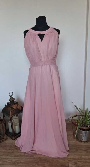 Piękna długa sukienka maxi pudrowy róż 40 na wesele imprezę bal candy