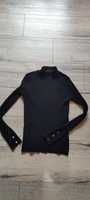 Czarny prążkowany półgolf sweter damski XS