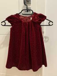 Czerwona welurowa sukienka święta 9-12 miesięcy