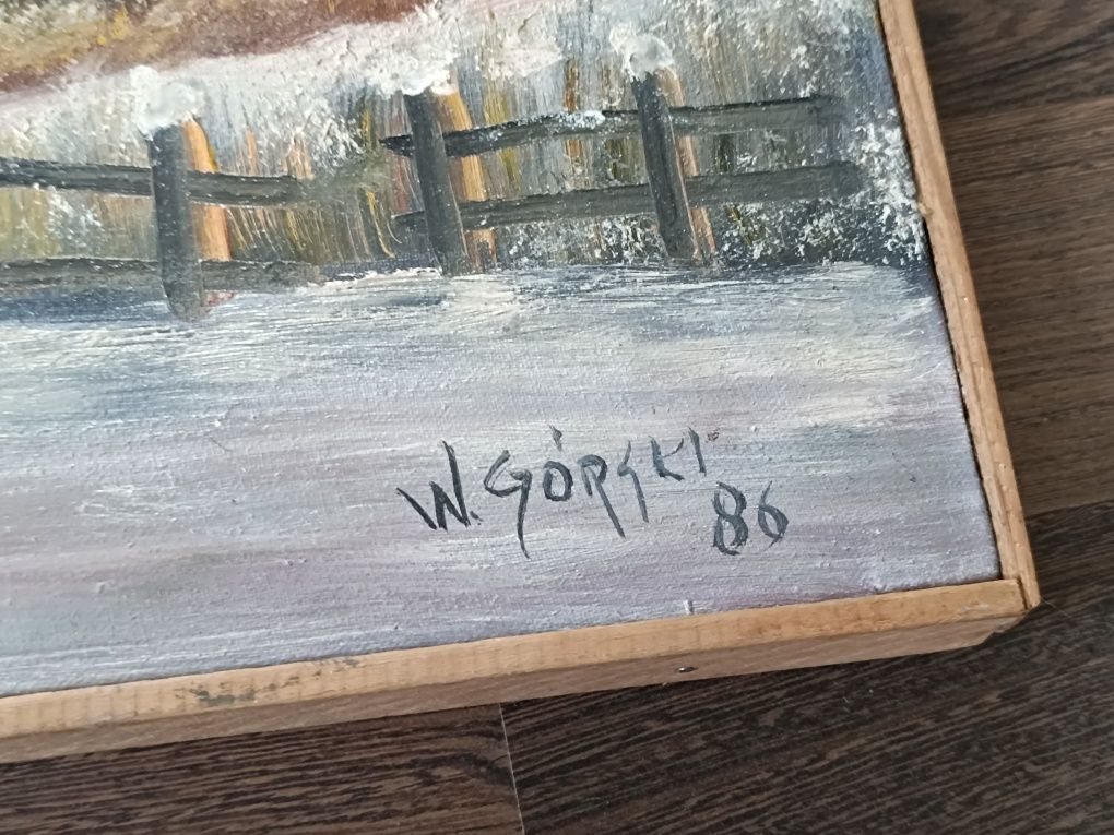 Obraz na płótnie sygnowany zima śnieg