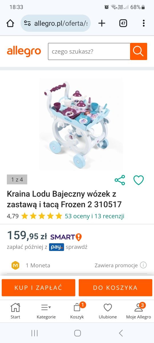 Wózek z zastawą taca naczynia Frozen Kraina lodu