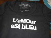 T-shirt granatowy damski, Denim, francuski nadruk, L'amour Est Bleu