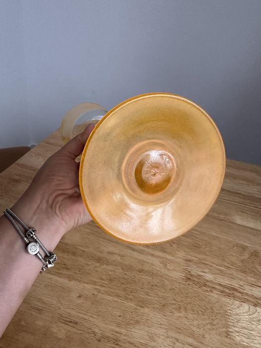 Kielichowy świecznik. Szkło + mosiądz.