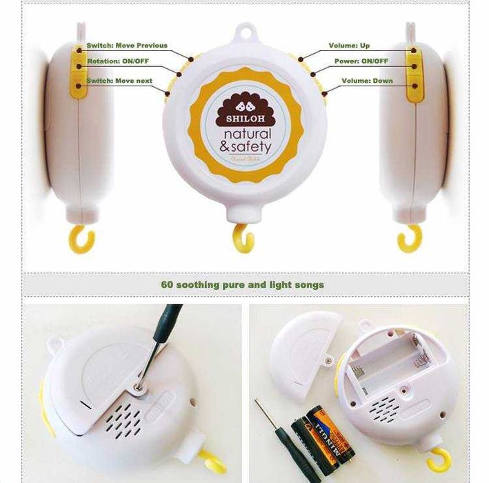 Мобиль муз. в кроватку Самолёт плюшевые игрушки 60 чудесных мелодий