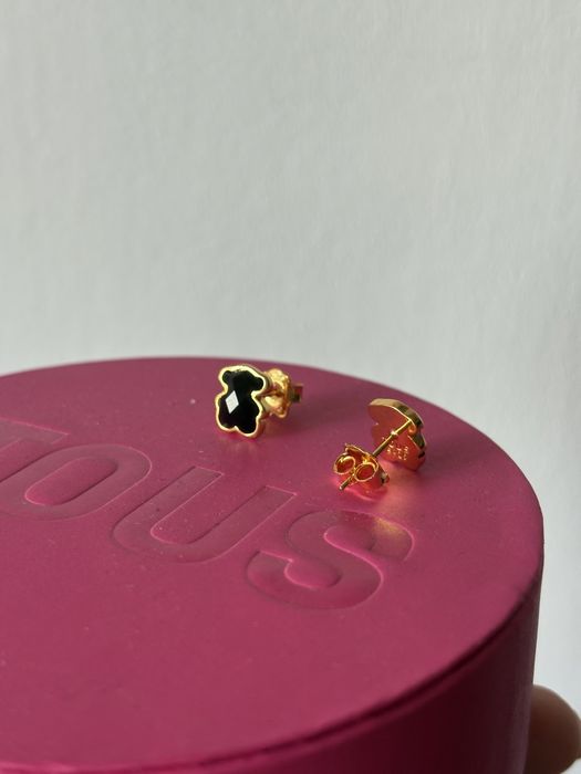 Kolczyki TOUS 10 mm stan idealby pozlacane onyks czarne