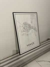 Plakat 50x70 desenio mapa Venezia czarno biały