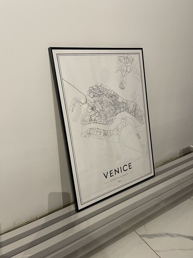 Plakat 50x70 desenio mapa Venezia czarno biały
