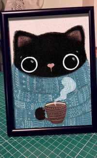 obrazek z kotkiem 13x18 cm w ramce czarnej, nowy