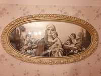 Stary obraz święty PRL Madonna, Matka Boska z Dzieciątkiem 136cmx70cm