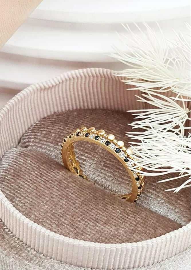 Złoty pierścionek podwójna obrączka z cyrkoniami próba 585 rozmiar 20