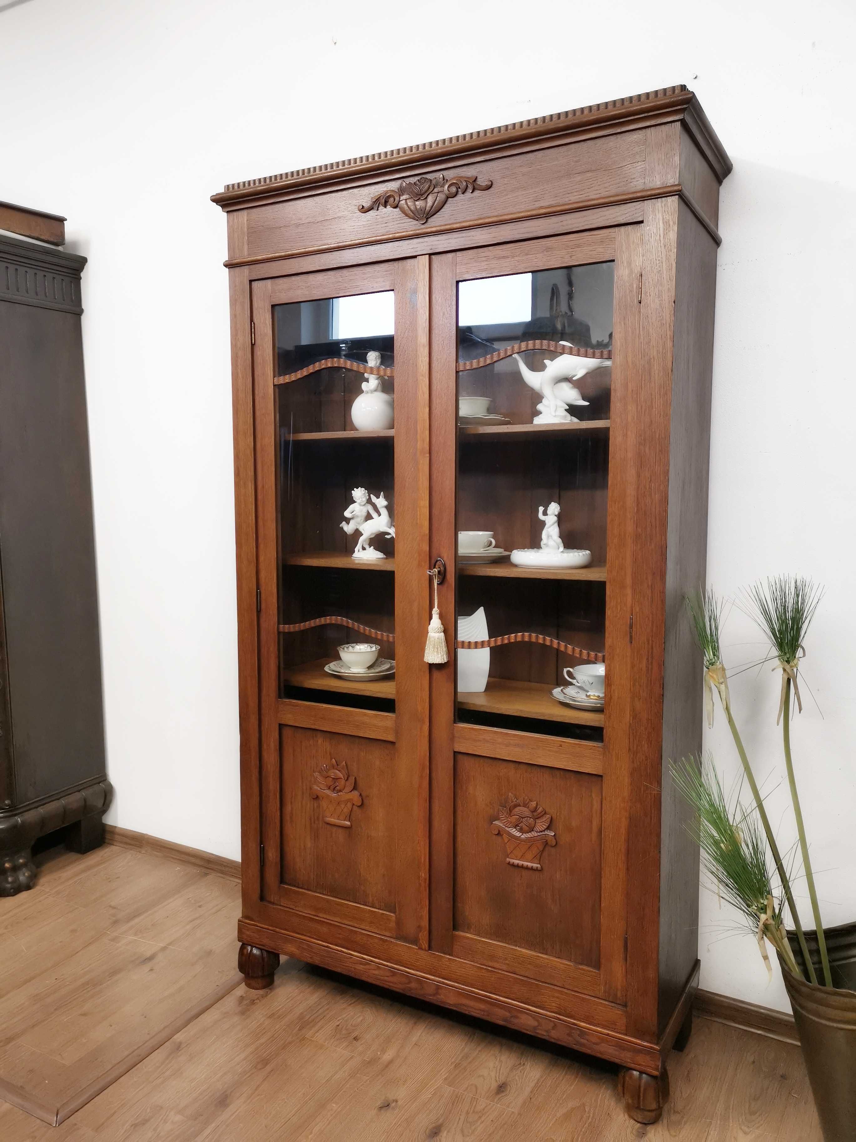Śliczna dębowa witrynka biblioteczka antyk 500/2024