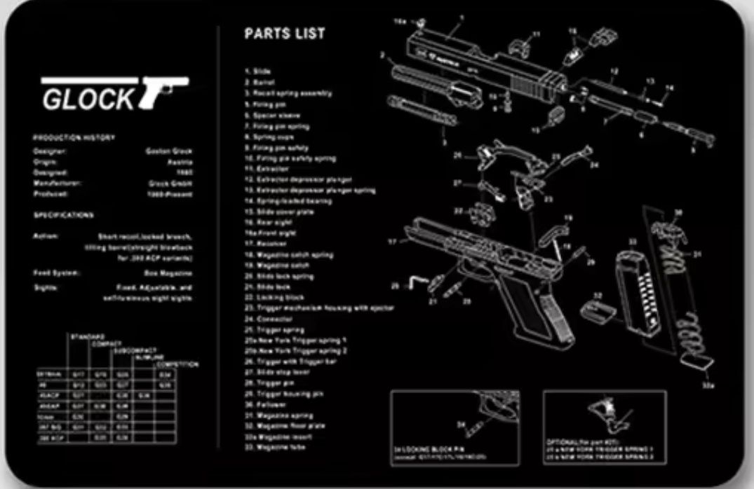 Коврик для мышки Glock компьютерный коврик,схема деталей Glock 43x28см