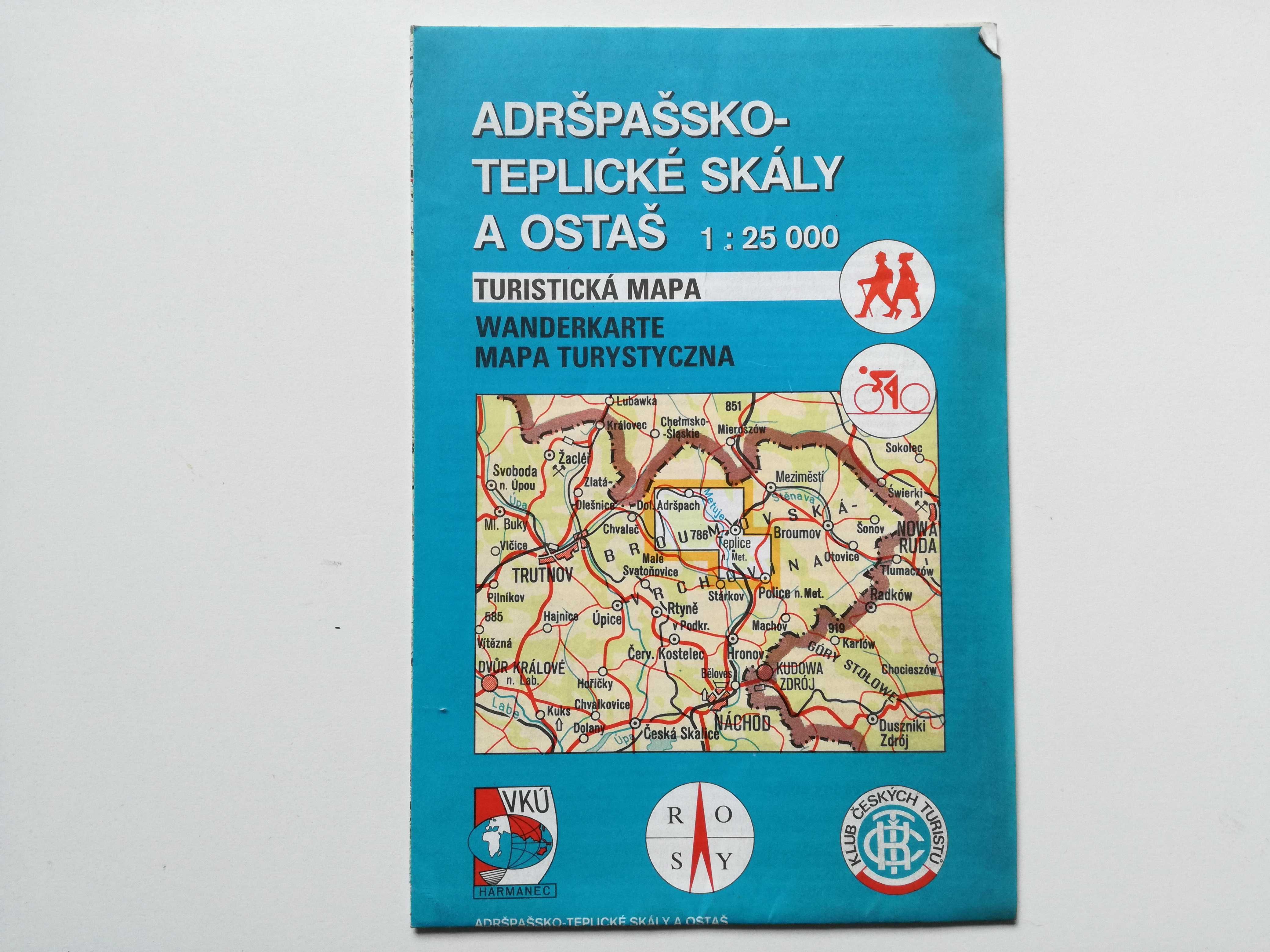 Adrspassko-Teplickie Skaly Sklane Miasto w Czechach mapa turyst.