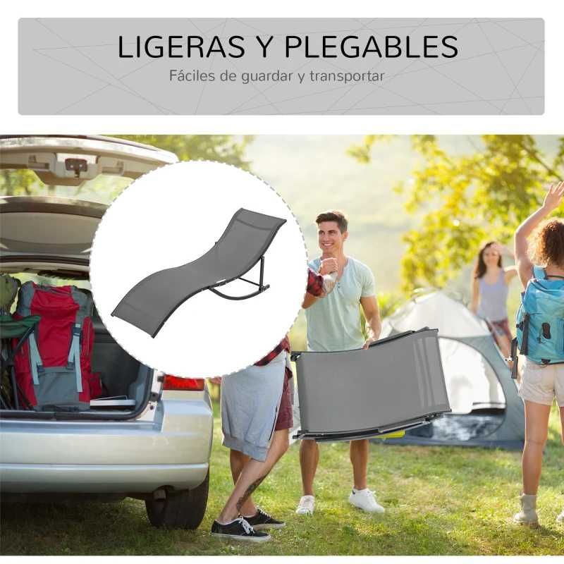 2 espreguiçadeiras ergonómicas dobráveis em forma de S - Cinzento