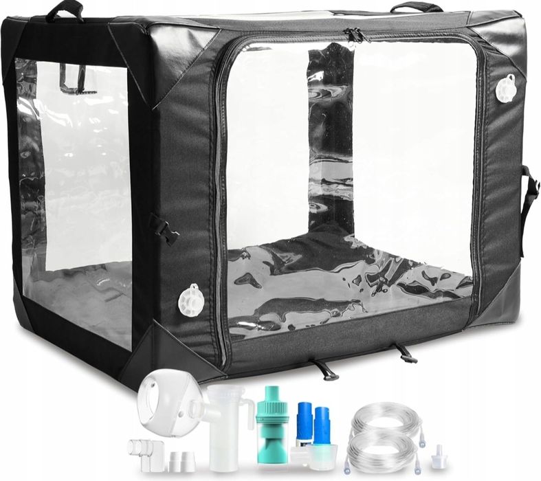 ICARE-PET Klatka Tlenowa z Matą Dla Zwierząt Zestaw Nebulizacji