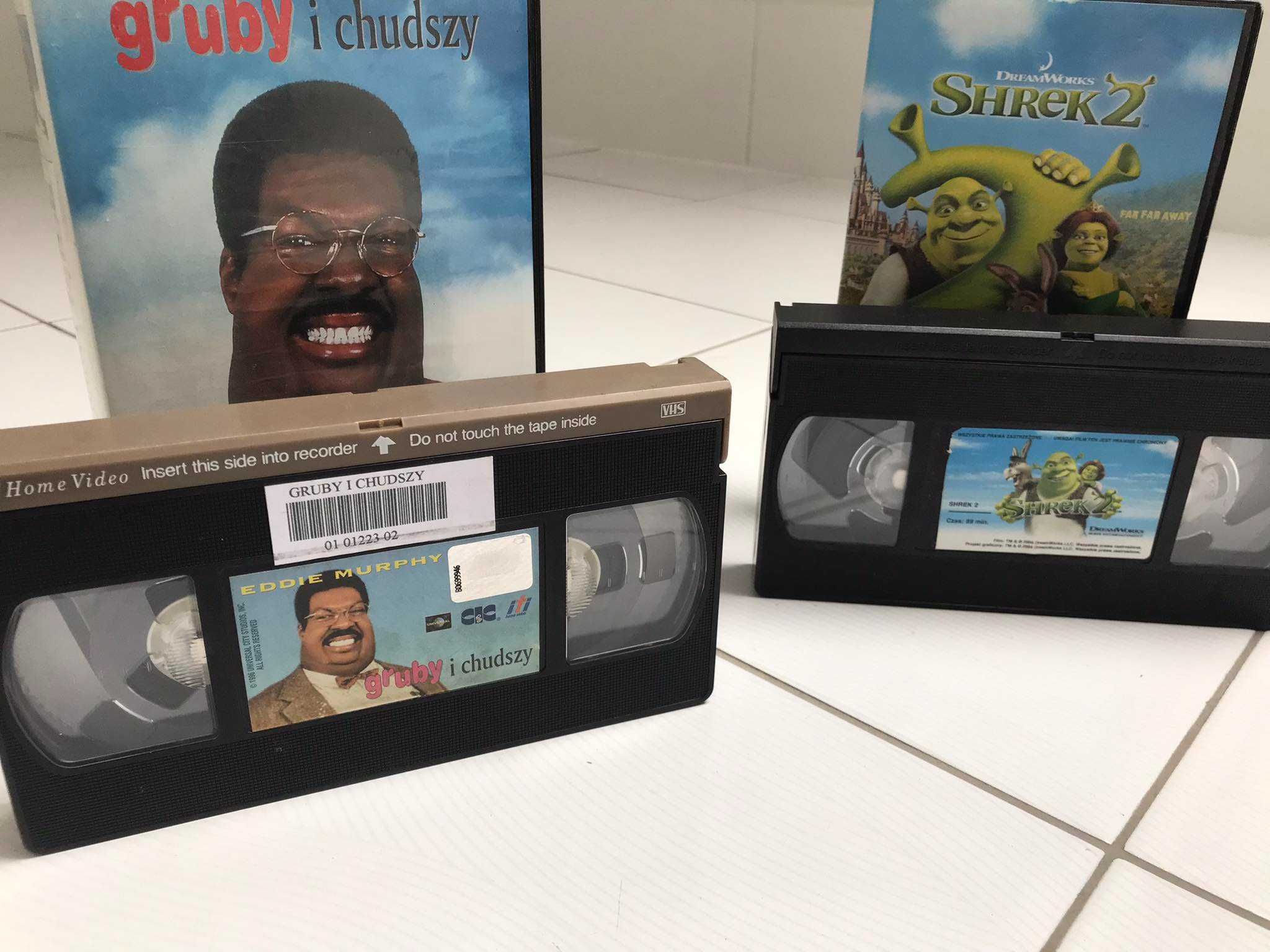 Filmy Gruby i Chudszy oraz Shrek 2 vhs