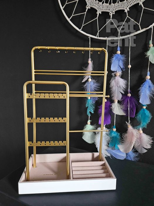 Złoty biały organizer szkatułka na biżuterię przechowywanie prezent