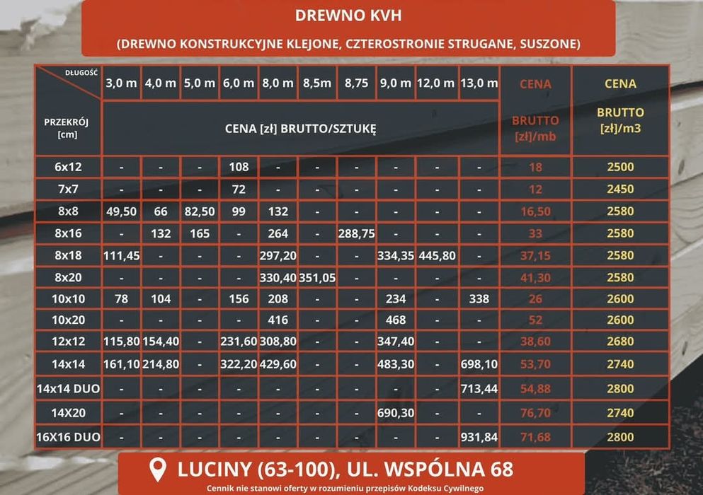 KVH Belka 8x8 10x10 12x12 14x14 krawędziak kantówka