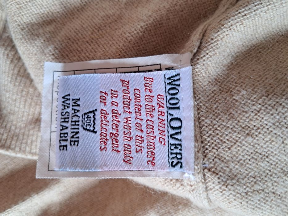 Sweter beżowy męski w serek bawełna, cashmere