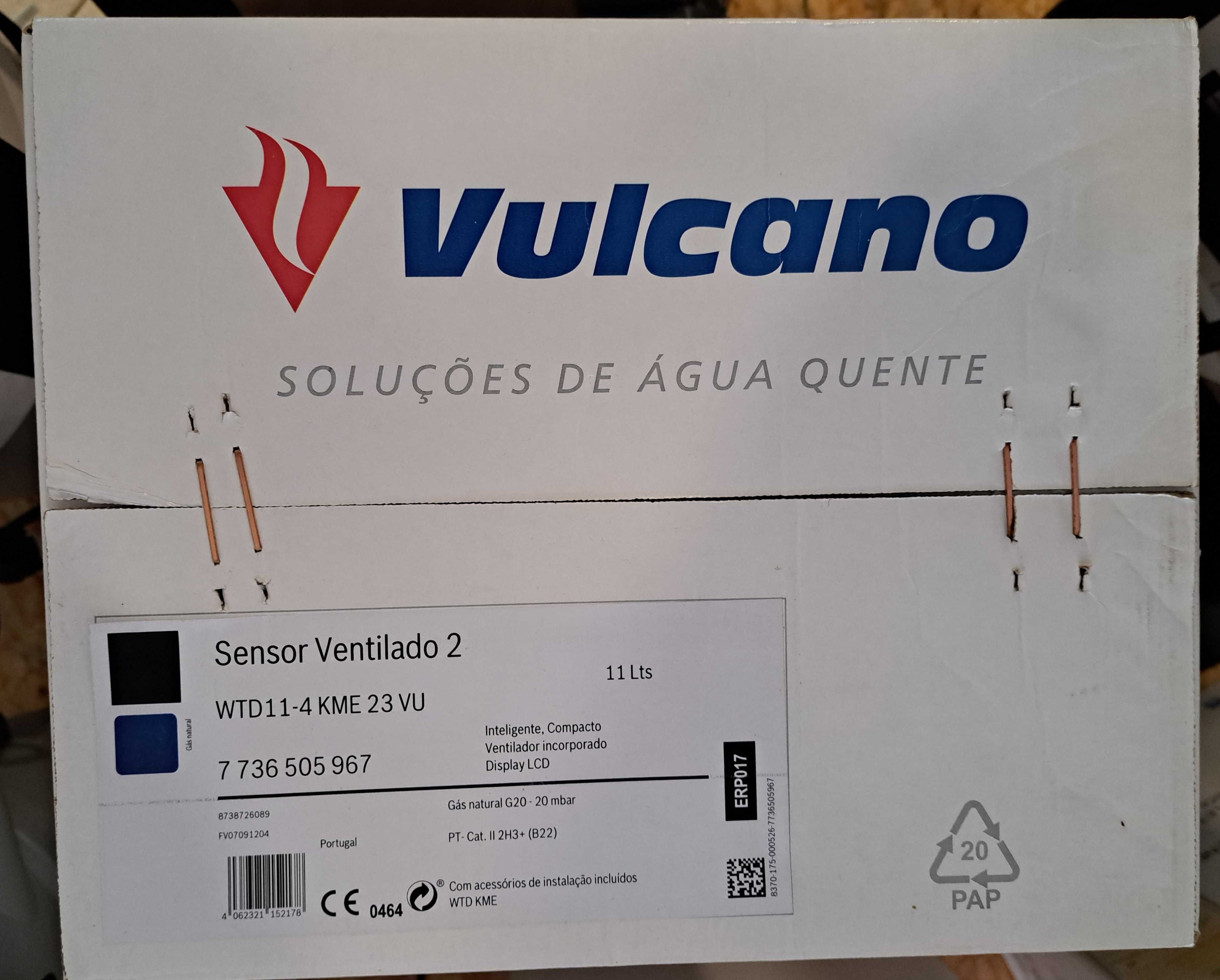 Esquentador Vulcano Sensor Ventilado 2 Gás Natural 11L/14L - NOVOS