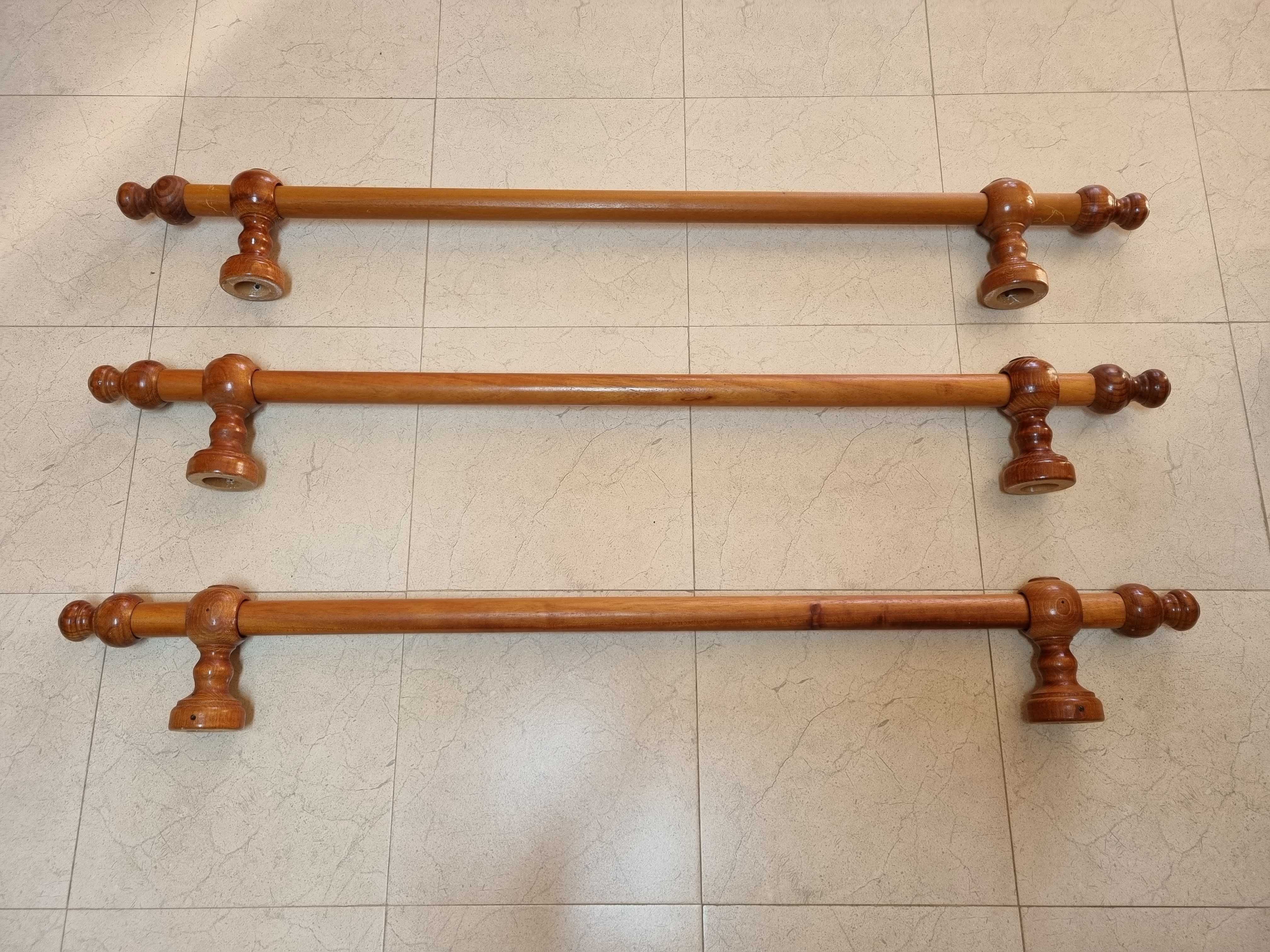 Conjunto varões para cortinado, em madeira, c/ 1.00 m + acessórios