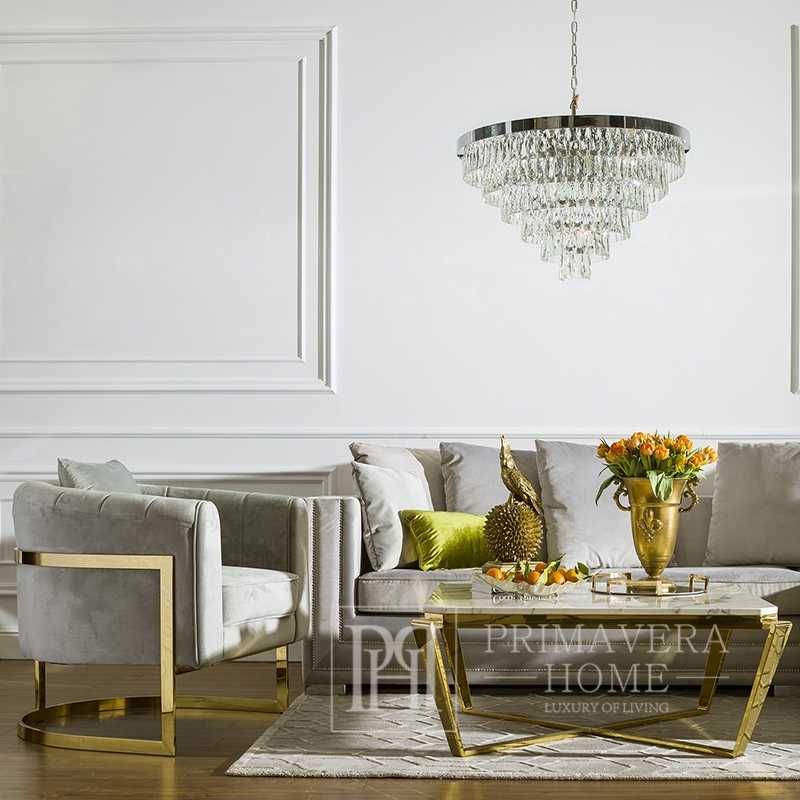 Stolik kawowy do salonu złoty z białym konglomeratem glamour