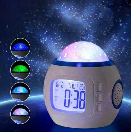 Музыкальный ночник-проектор "Звёздное небо",с часами и будильником
