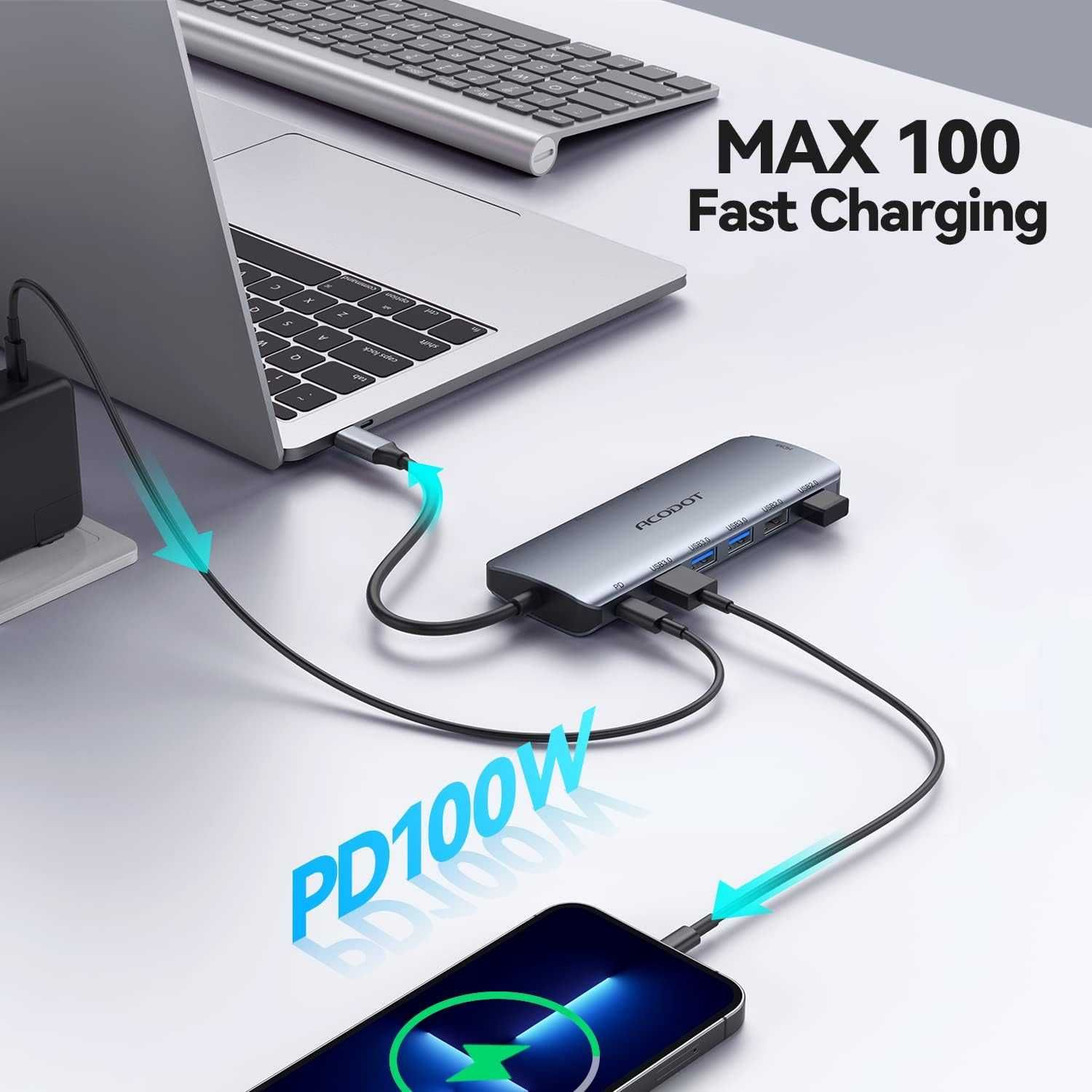 Hub USB Acodot 9in1 USB C Hub Laptop Adapter Rozdzielacz aluminiowy