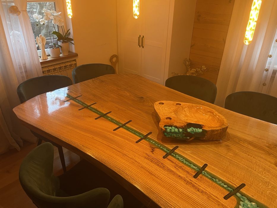 Stol konferencyjny monolit dab 315x135x7 epoxy oak table live edge