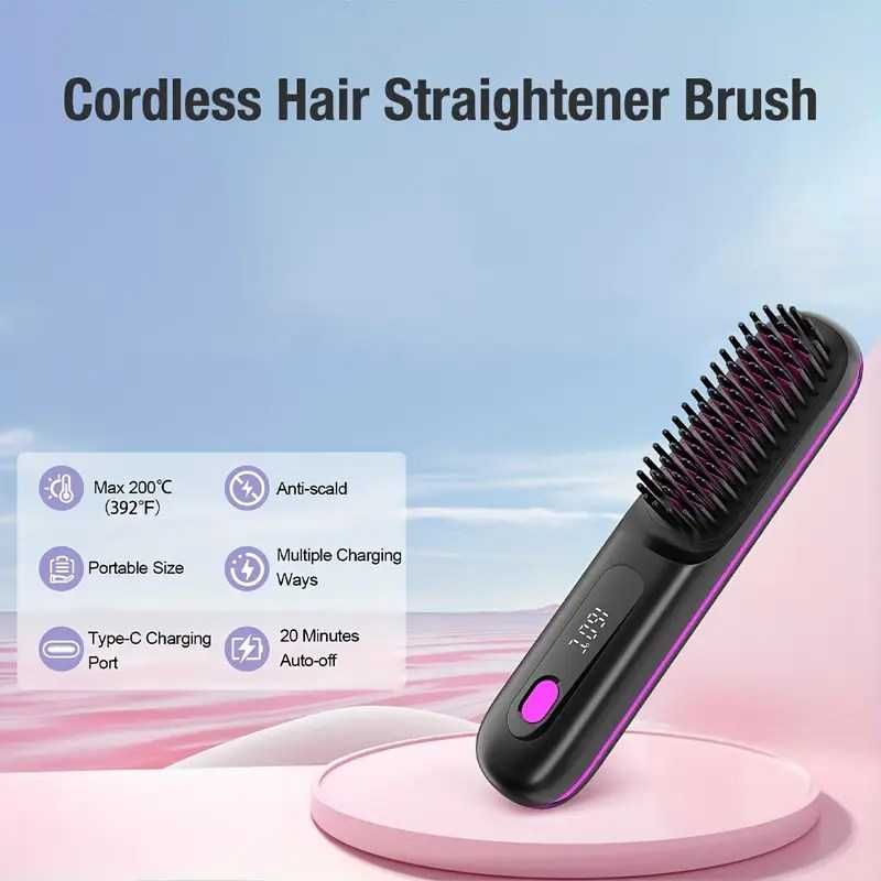 Escova alisadora cabelo. Portátil. USB. 3 níveis temperatura. Novo.