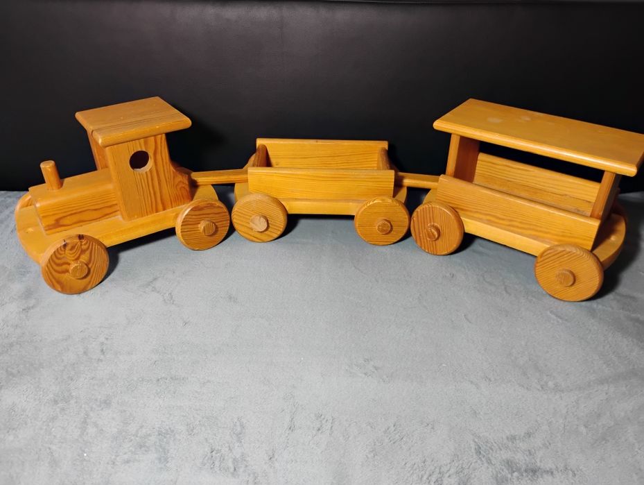 Duży Drewniany pociąg zabawka, ręcznie robiony