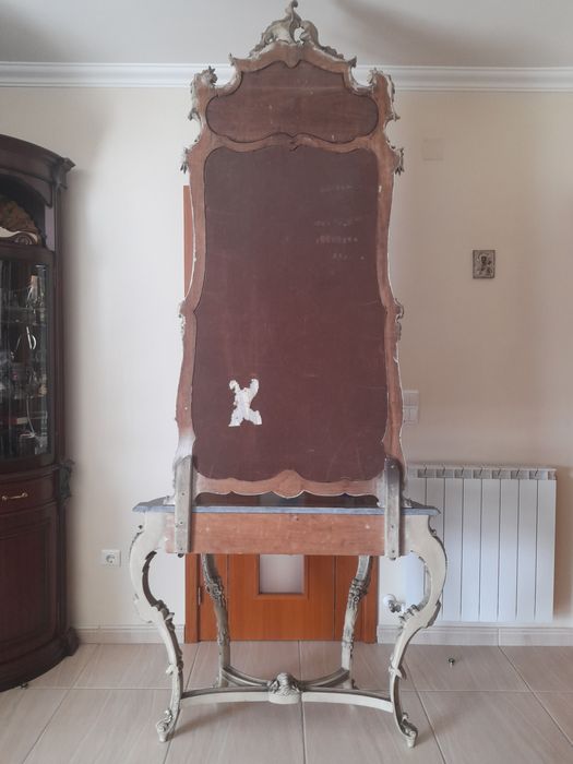 Espelho antigo com credencia madeira