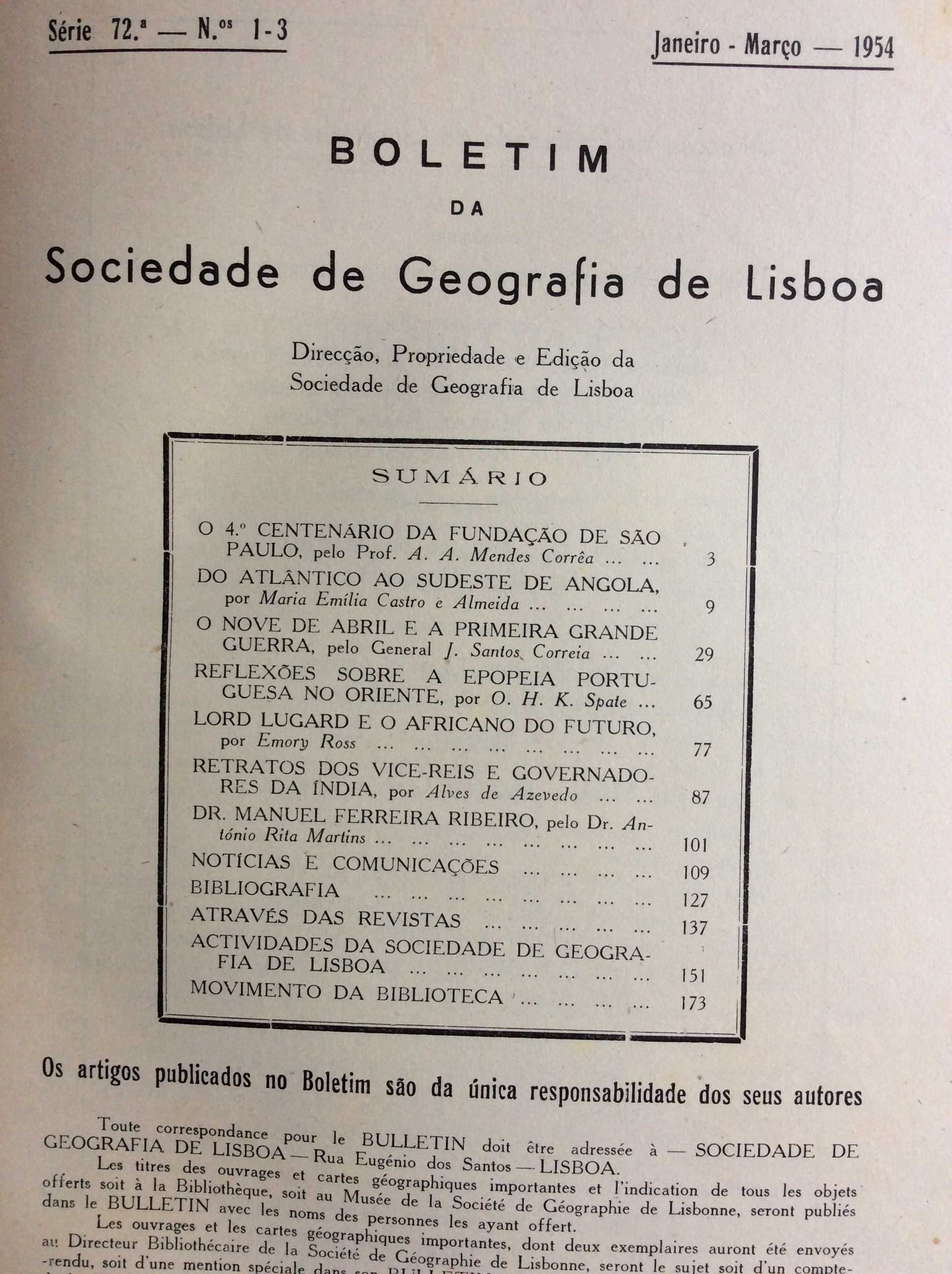 Boletim da Sociedade de Geografia de Lisboa. - 1954. Ver sumário