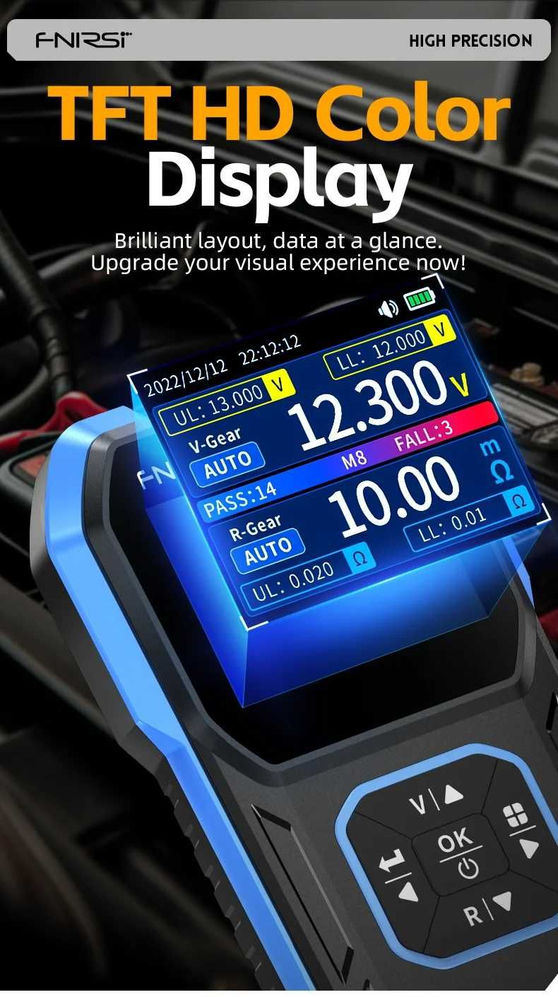 FNIRSI HRM10 Pro тестер анализатор аккумуляторов, доп. щупы, кейс