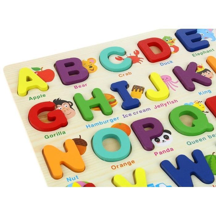 Klocki Drewniane Edukacyjne Alfabet Układanka Puzzle Literki 26 el