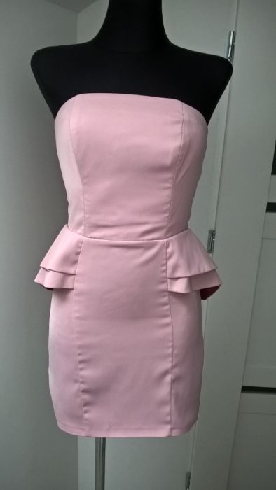 Baskinka H&M elegancka sukienka pudrowy róż wesele S 36