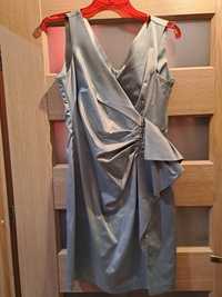 Sukienka NOWA 42 XL kremowa delikatny błękit srebro błysk z metką