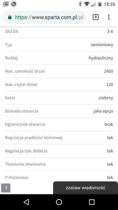 Samozamykacz DORMA TS 83 BCA z ramieniem srebrny EN 3-6